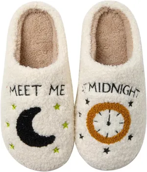 Meet Me at Midnight Slippers for Women Men Ladies Men's Comfortable Plush Home Slippers Slip On Non-slip Slippers