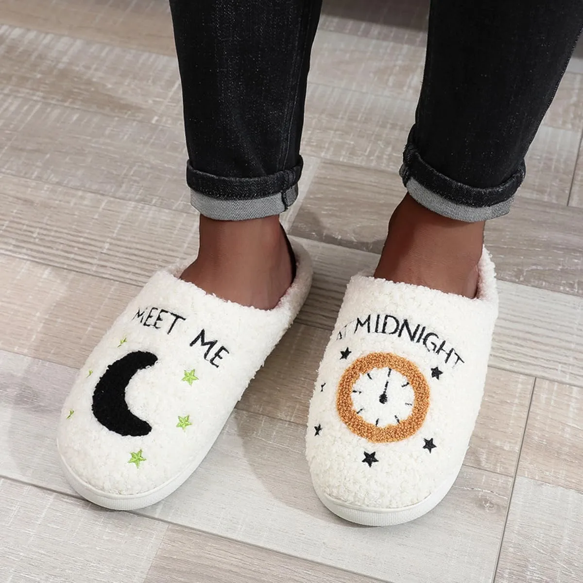 Meet Me at Midnight Slippers for Women Men Ladies Men's Comfortable Plush Home Slippers Slip On Non-slip Slippers