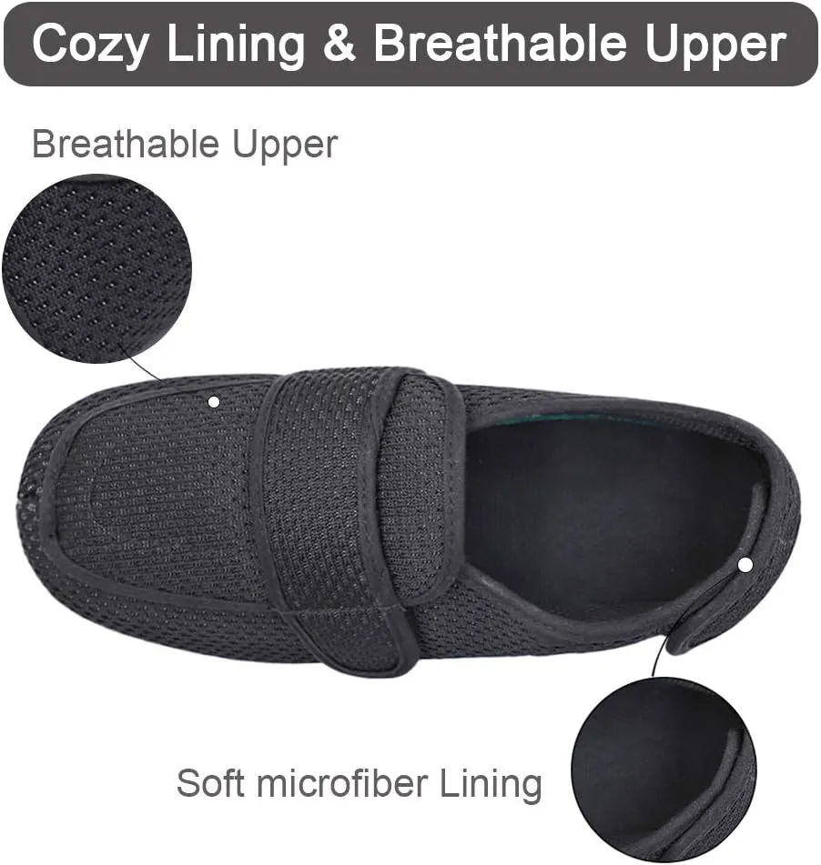 MEJORMEN Mens Diabetic Slippers Edema Shoes with Adjustable Closures Extra Wide Width House Diabetes Strap Footwear Easy On Off for Swollen Feet Elderly Father Indoor
