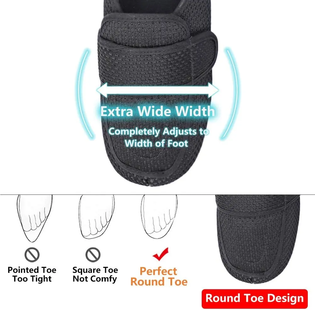 MEJORMEN Mens Diabetic Slippers Edema Shoes with Adjustable Closures Extra Wide Width House Diabetes Strap Footwear Easy On Off for Swollen Feet Elderly Father Indoor