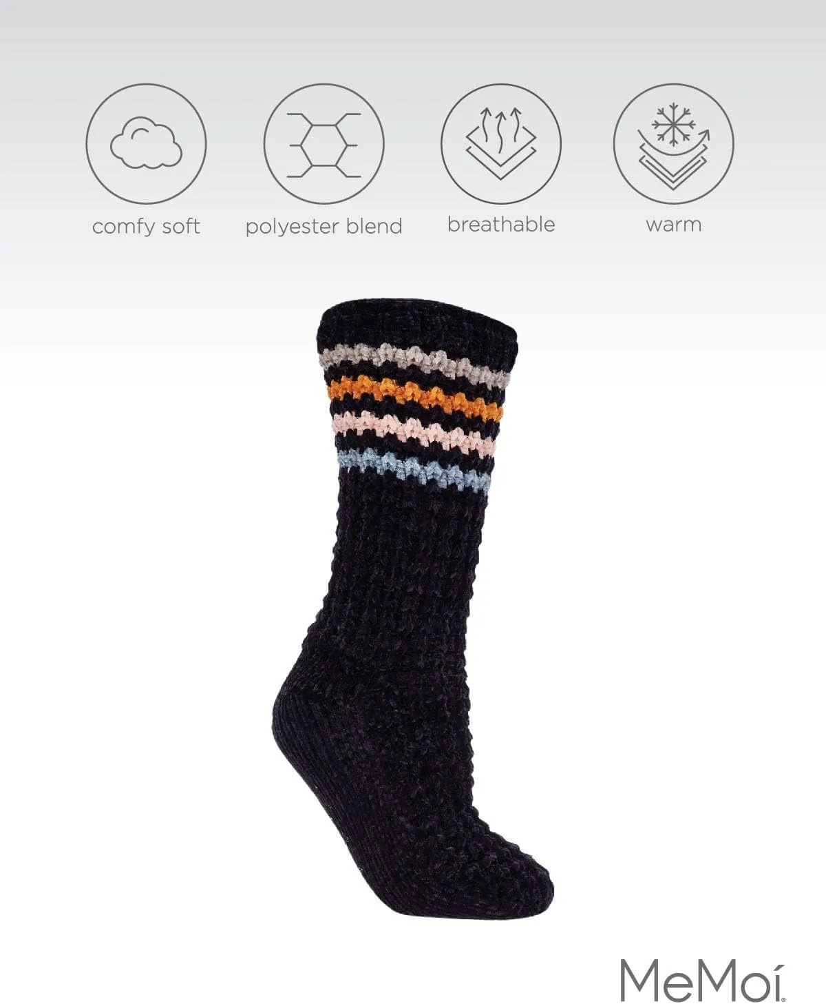 MeMoi Chunky Stripes Slipper Non-Skid Crew Socks