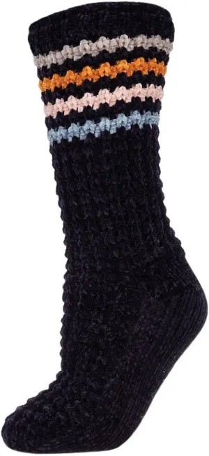 MeMoi Chunky Stripes Slipper Non-Skid Crew Socks