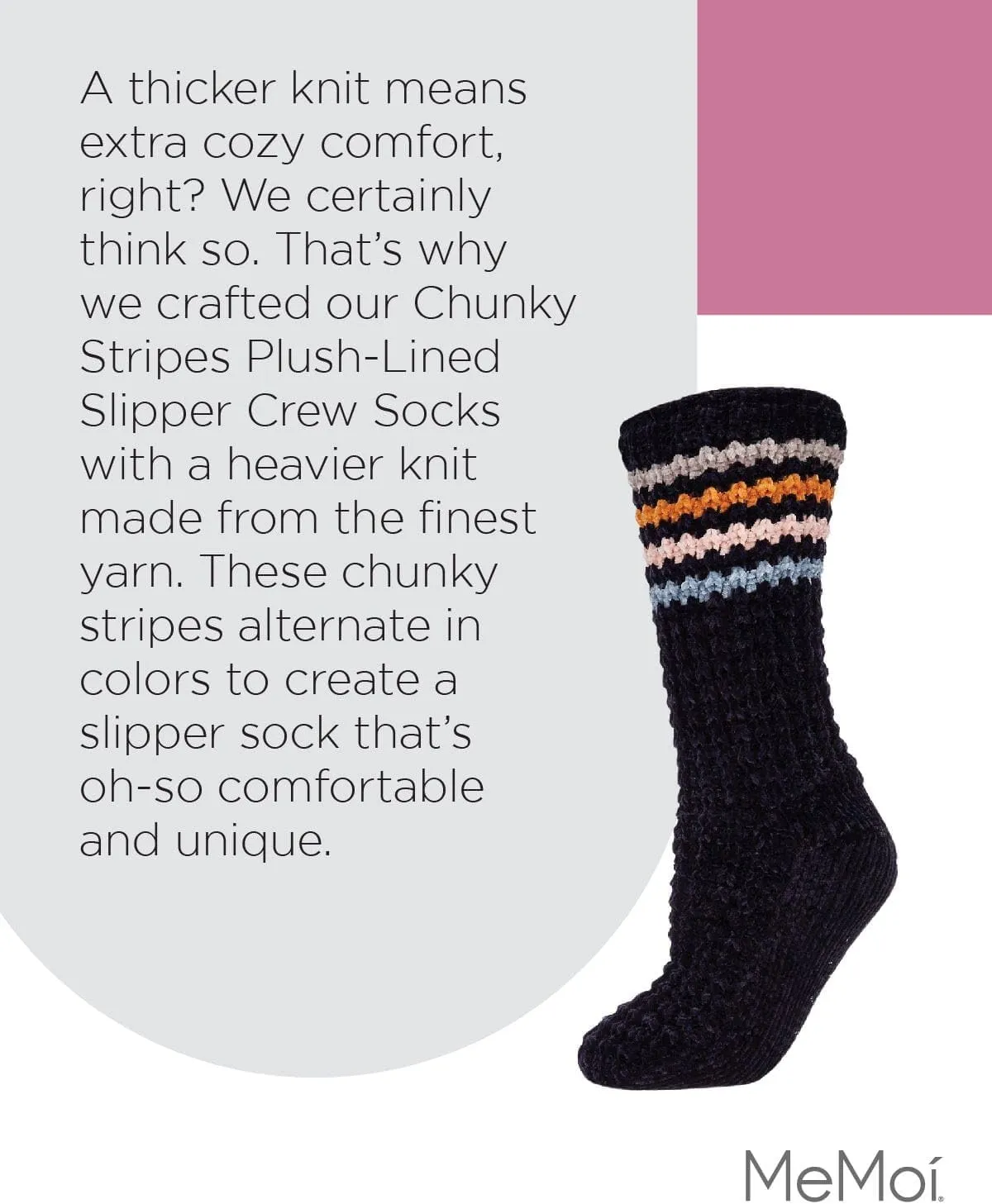 MeMoi Chunky Stripes Slipper Non-Skid Crew Socks