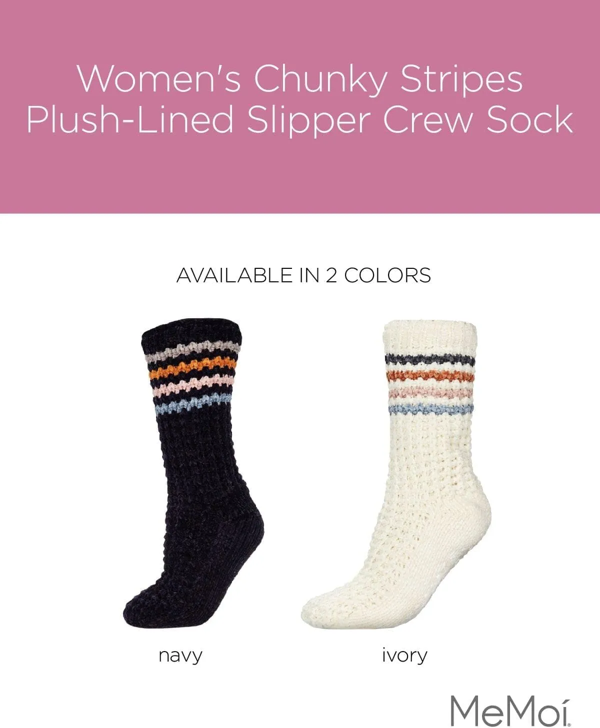 MeMoi Chunky Stripes Slipper Non-Skid Crew Socks