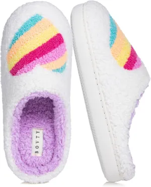 Memory Foam Slippers for Women - House Slip-on with Colorful Hearts & Stars Pattern Cute Cozy Bedroom shoes