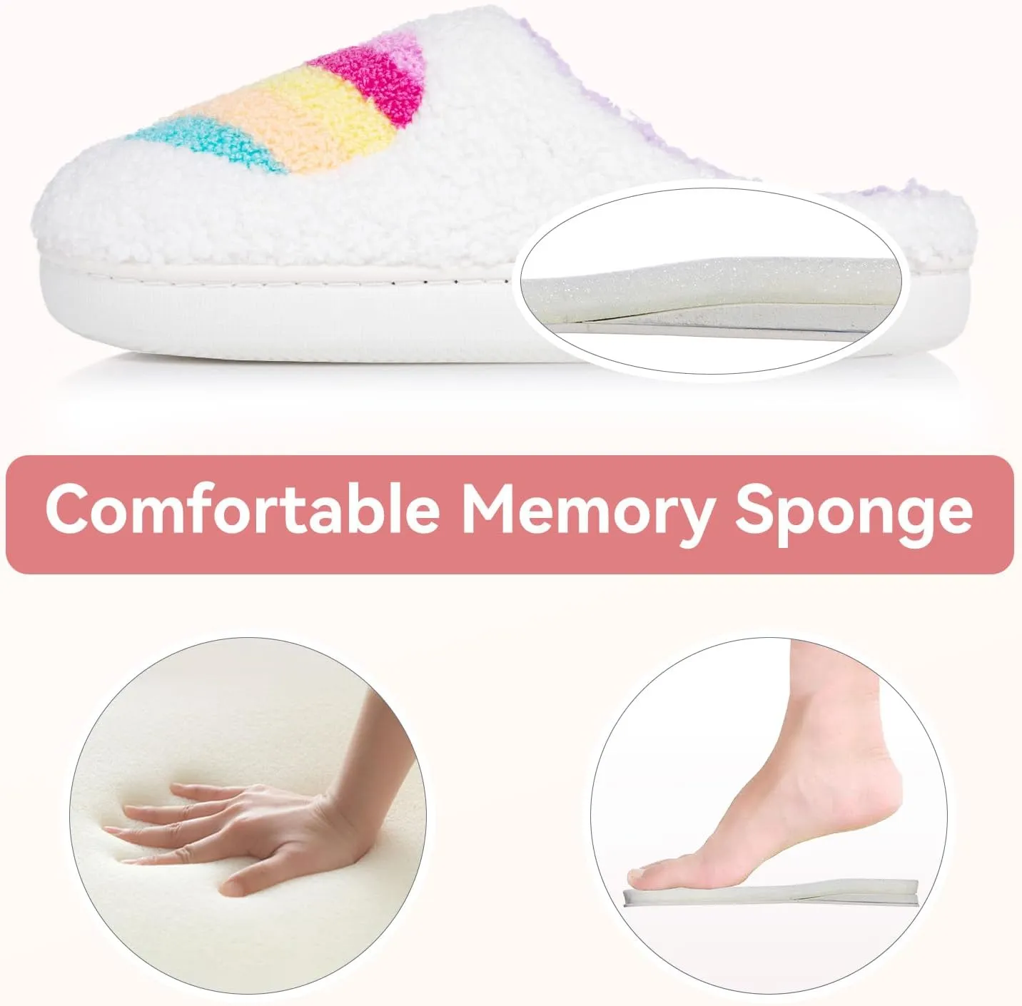 Memory Foam Slippers for Women - House Slip-on with Colorful Hearts & Stars Pattern Cute Cozy Bedroom shoes