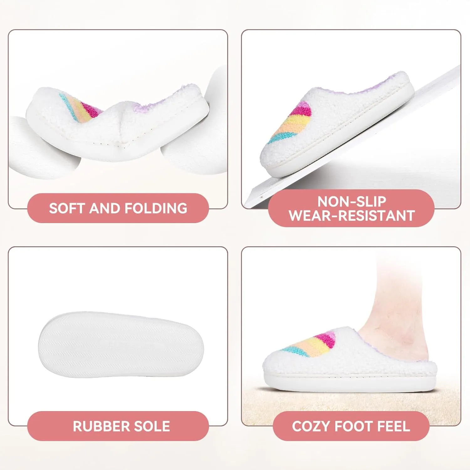 Memory Foam Slippers for Women - House Slip-on with Colorful Hearts & Stars Pattern Cute Cozy Bedroom shoes