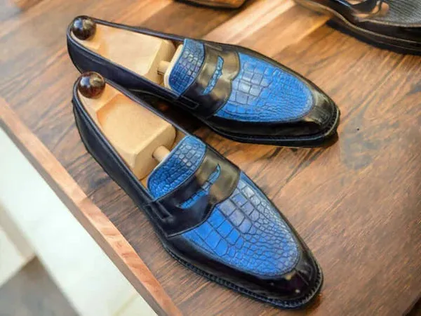 Men’s Alligator Leather Penny Loafers – Handcrafted Luxury Slip-On Shoes