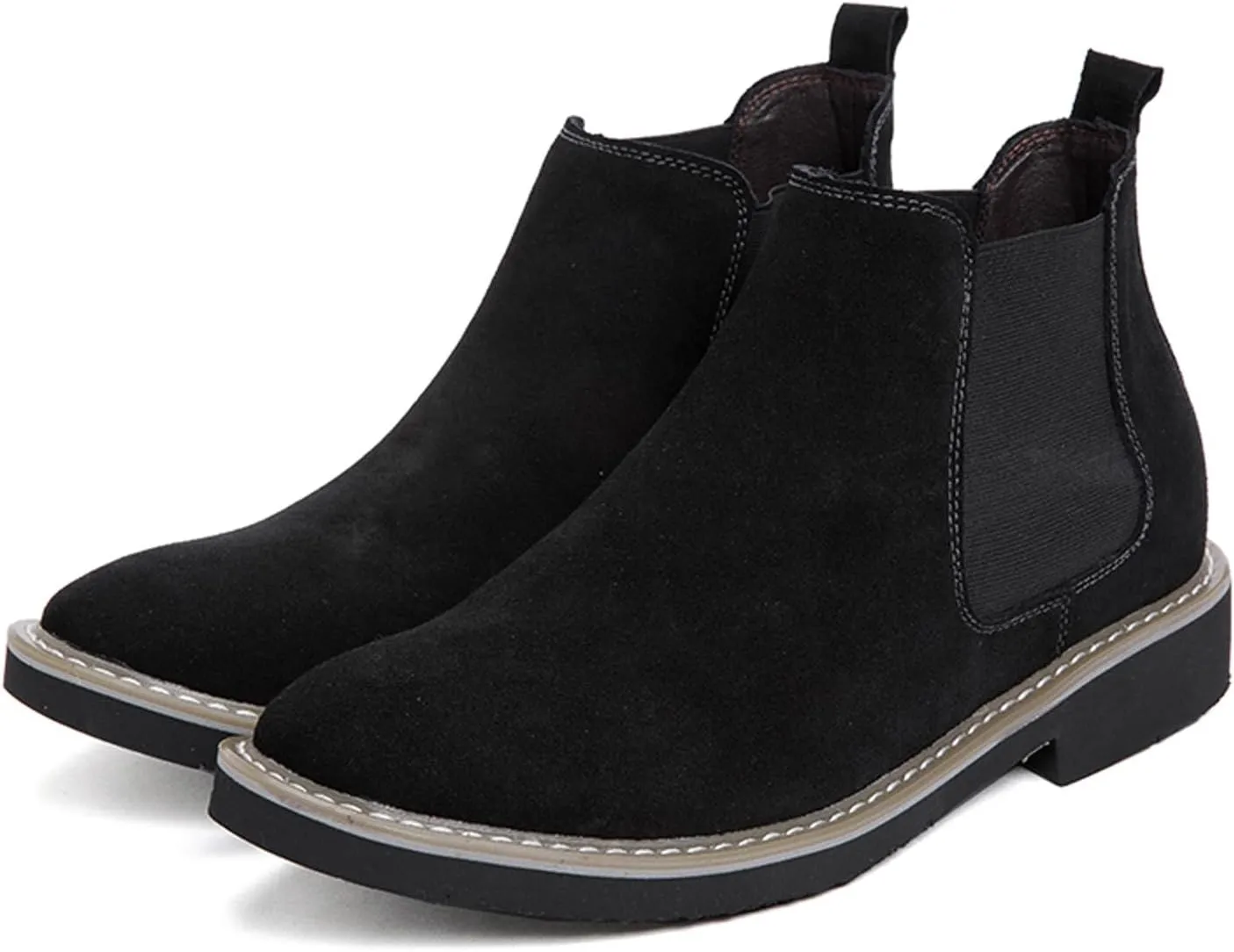 Men’s and Women’s Height Increasing Chelsea Boots - 2.36 Inches Taller, Suede Leather Slip-On Elevator Ankle Boots, Comfortable Formal and Casual Shoes