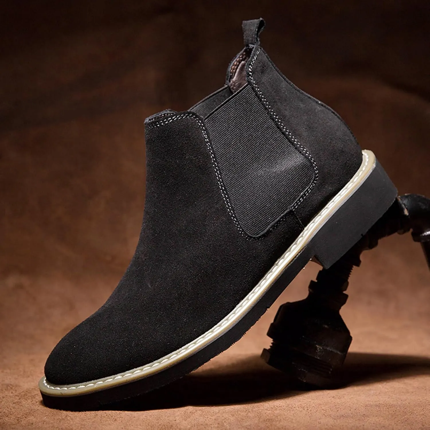 Men’s and Women’s Height Increasing Chelsea Boots - 2.36 Inches Taller, Suede Leather Slip-On Elevator Ankle Boots, Comfortable Formal and Casual Shoes