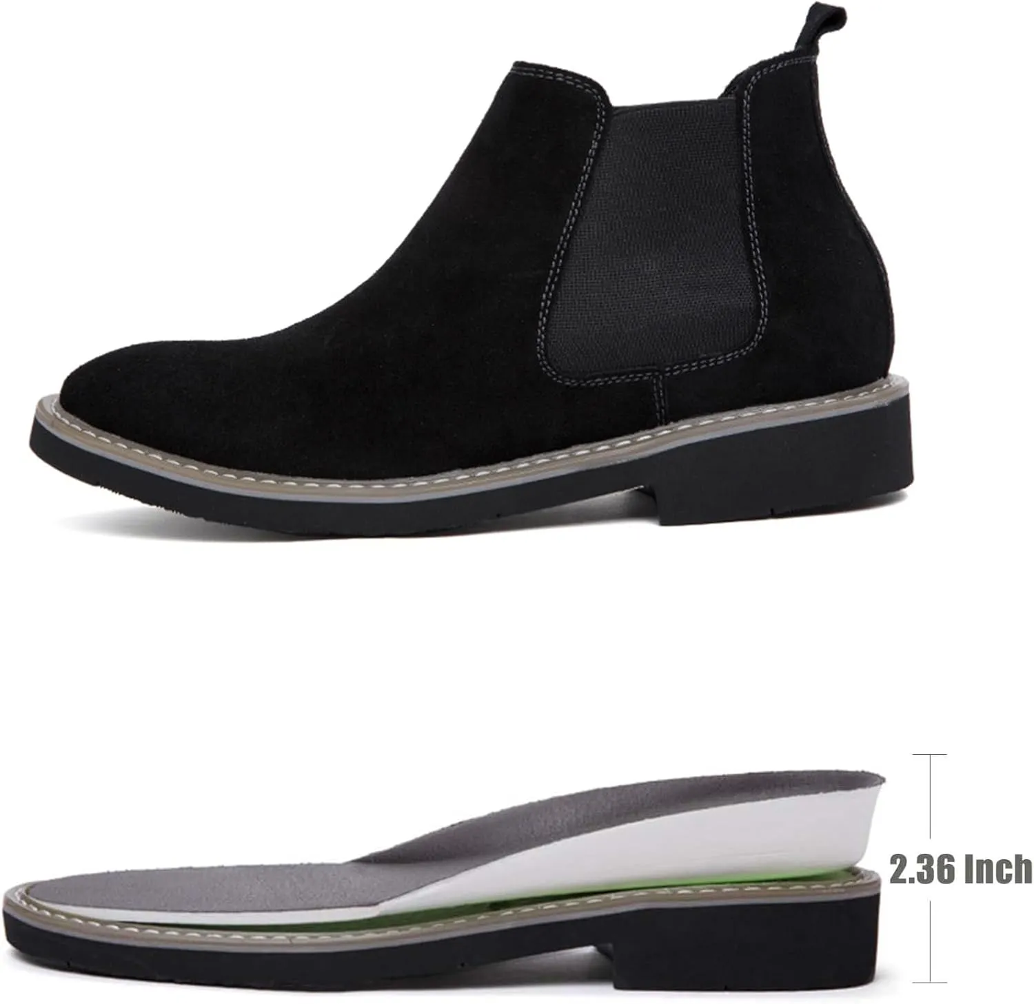 Men’s and Women’s Height Increasing Chelsea Boots - 2.36 Inches Taller, Suede Leather Slip-On Elevator Ankle Boots, Comfortable Formal and Casual Shoes