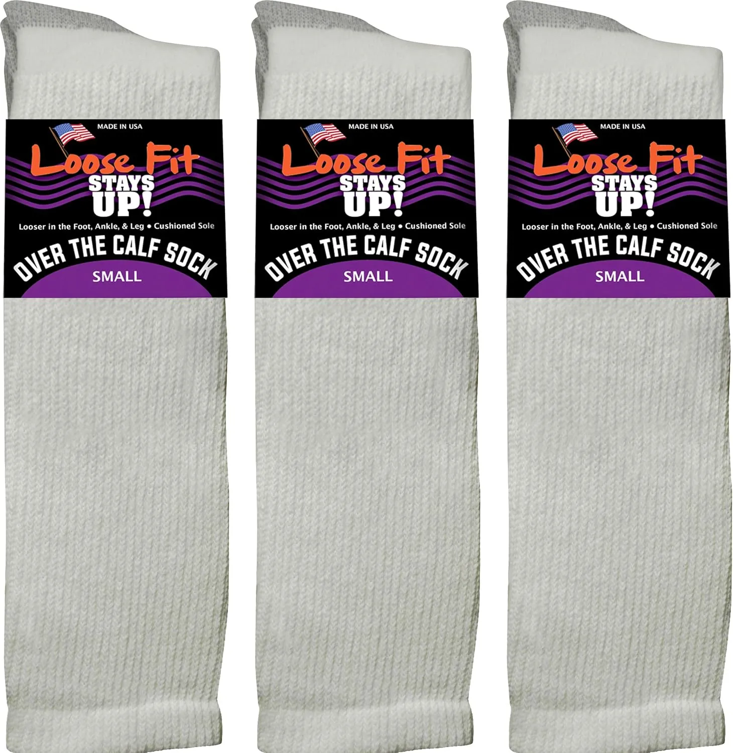 Men's and Women's Over the Calf Boot Socks (Knee High) 3 PK Made in USA Cushioned Sole
