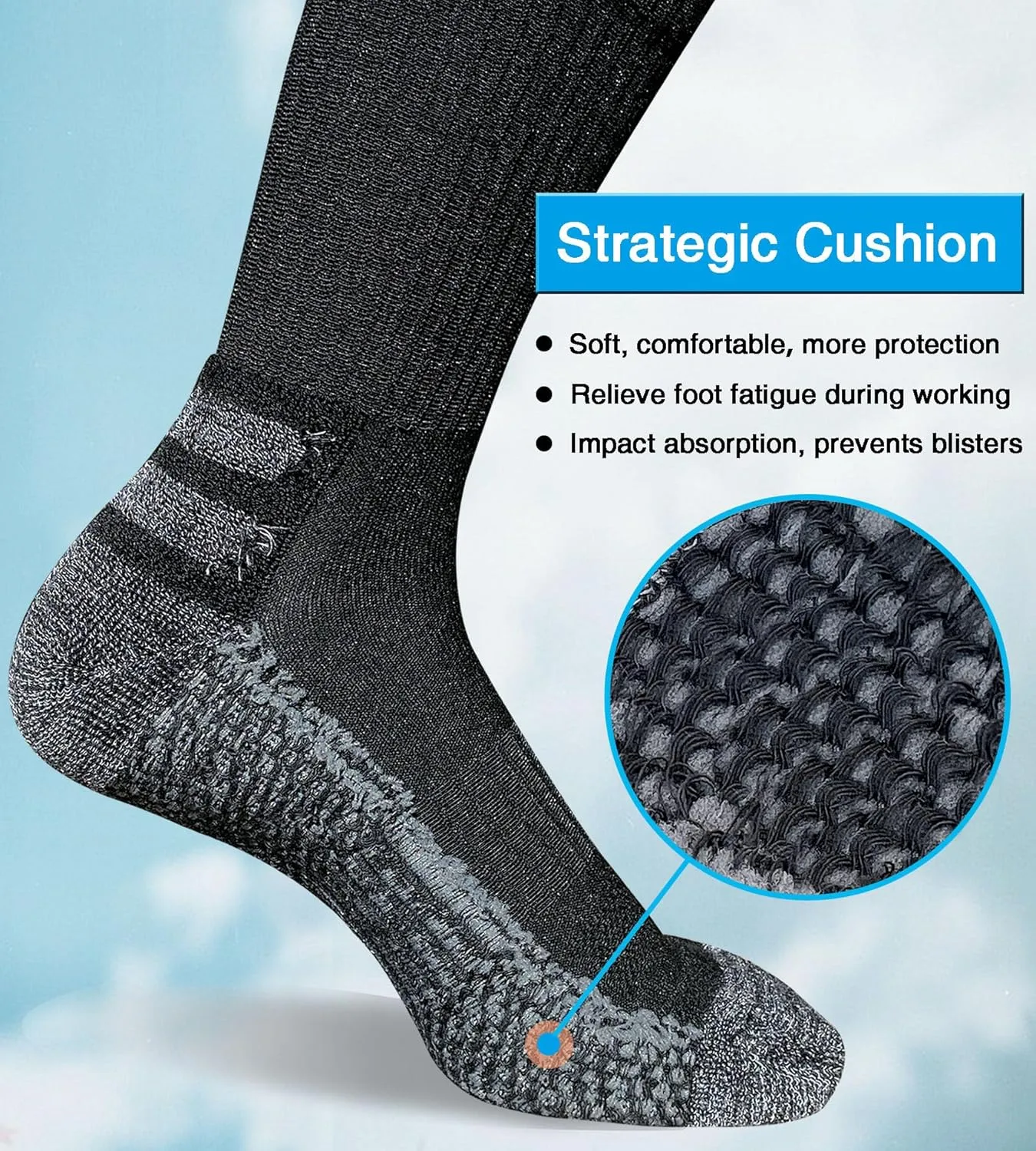 Men's Crew Work Boot Socks Thick Cushioned Moisture Wicking Hiking Sock 4 Pairs