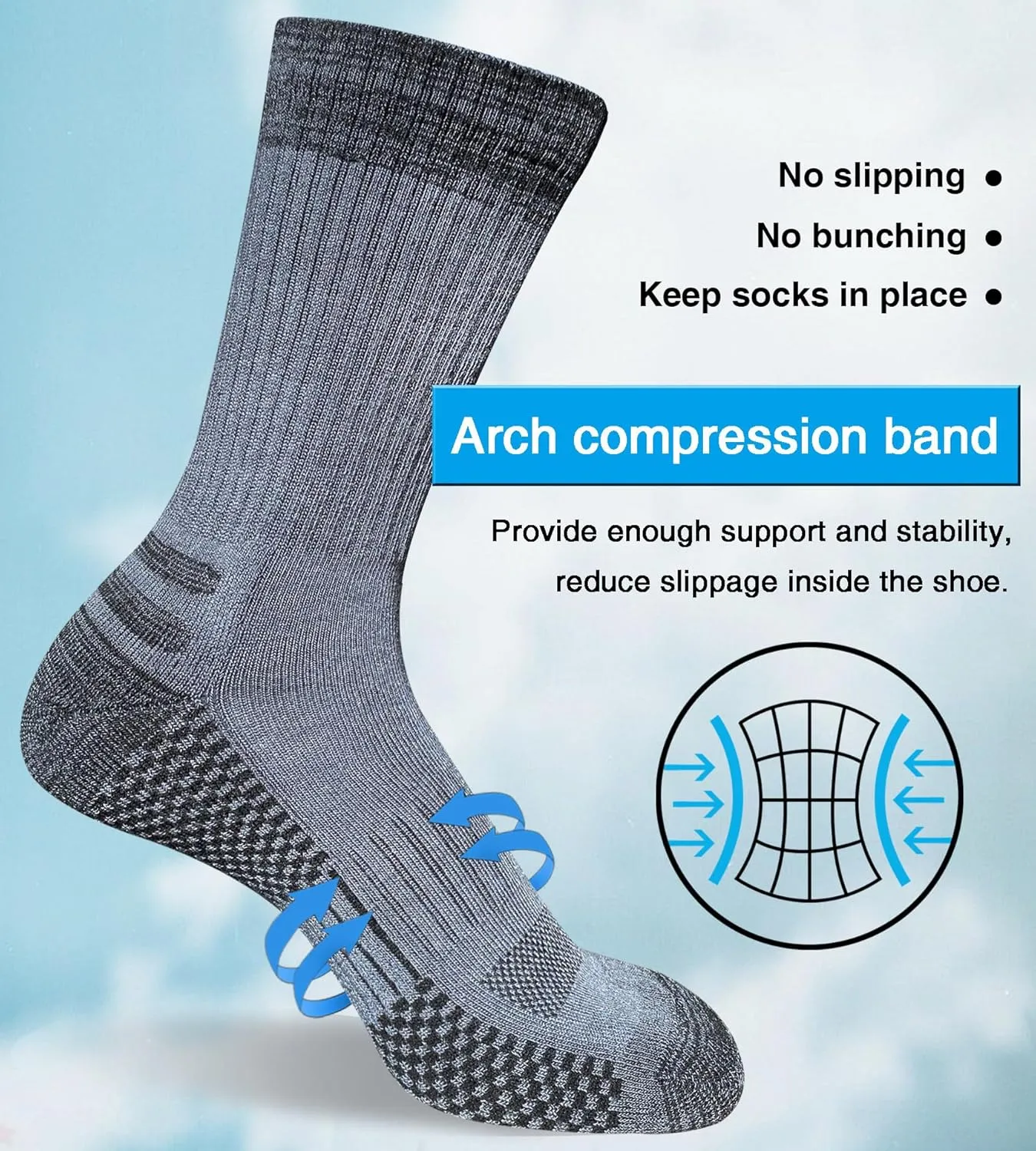 Men's Crew Work Boot Socks Thick Cushioned Moisture Wicking Hiking Sock 4 Pairs
