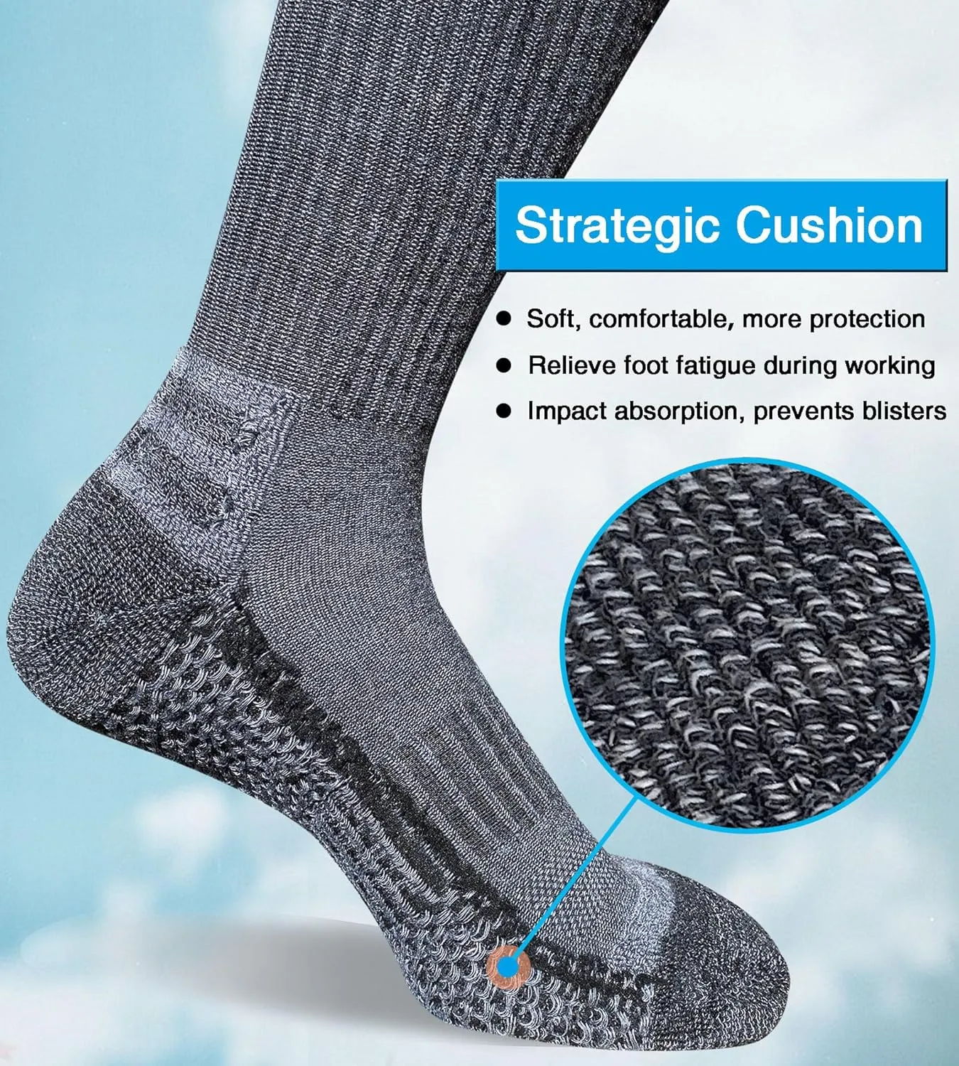 Men's Crew Work Boot Socks Thick Cushioned Moisture Wicking Hiking Sock 4 Pairs