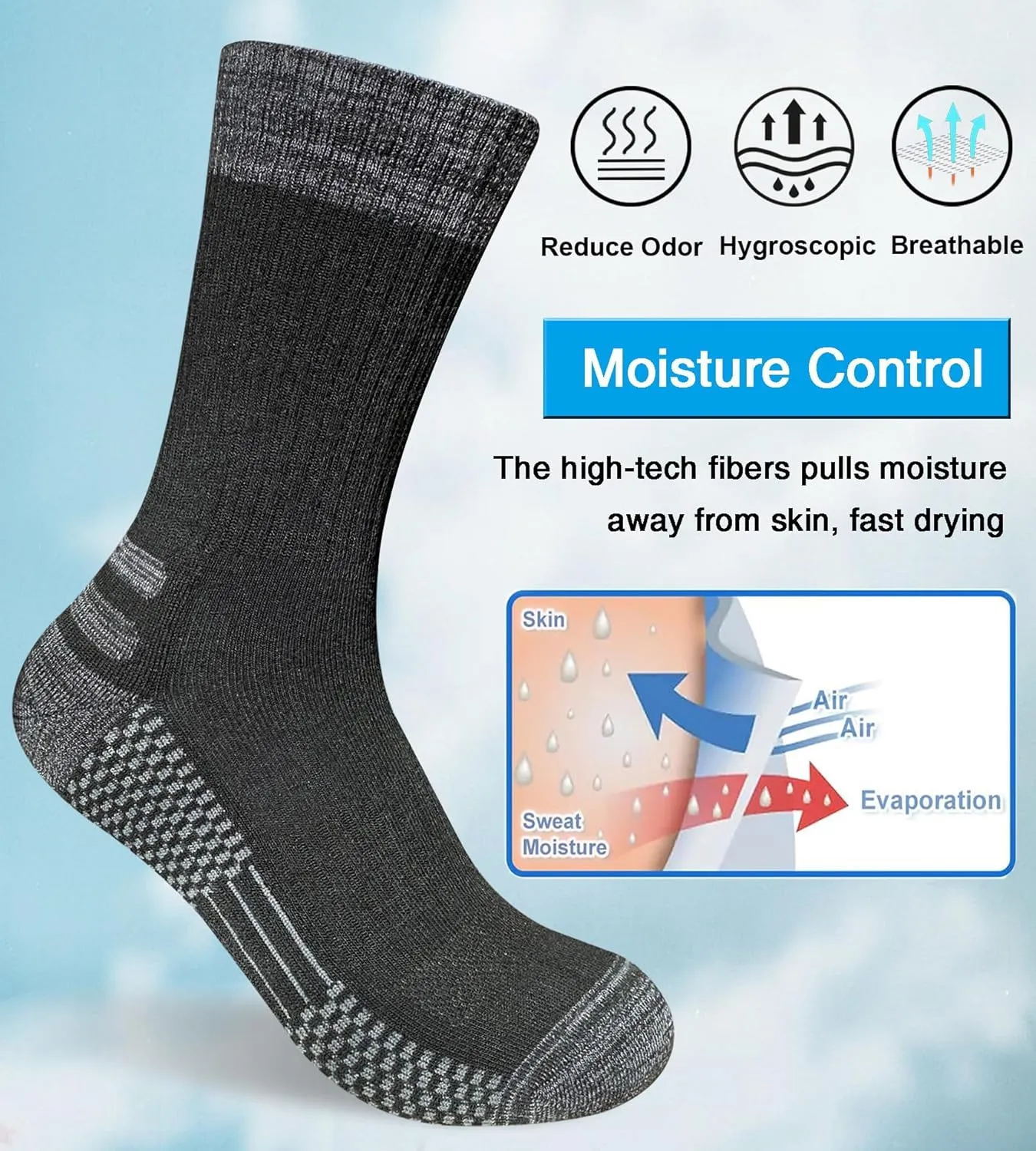 Men's Crew Work Boot Socks Thick Cushioned Moisture Wicking Hiking Sock 4 Pairs