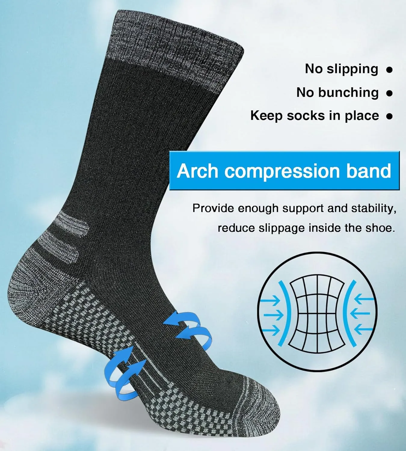 Men's Crew Work Boot Socks Thick Cushioned Moisture Wicking Hiking Sock 4 Pairs