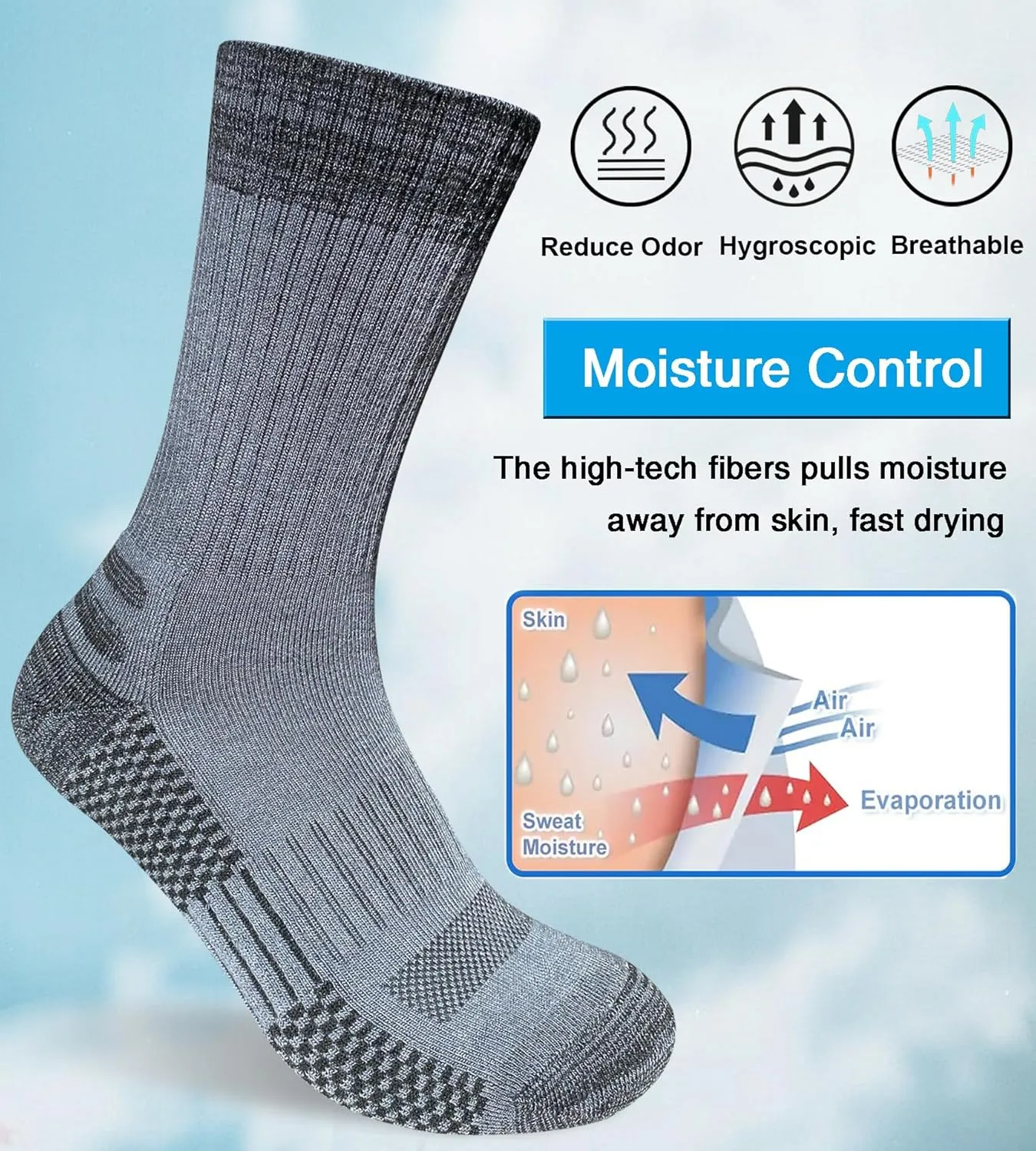 Men's Crew Work Boot Socks Thick Cushioned Moisture Wicking Hiking Sock 4 Pairs