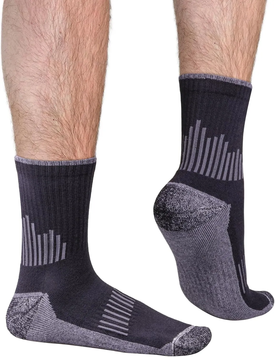 Mens Cushioned Crew Socks Moisture Wicking Work Socks Breathabel Cotton Casual Mens Socks for Men 6-13, 5 Pairs