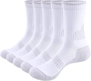 Mens Cushioned Crew Socks Moisture Wicking Work Socks Breathabel Cotton Casual Mens Socks for Men 6-13, 5 Pairs