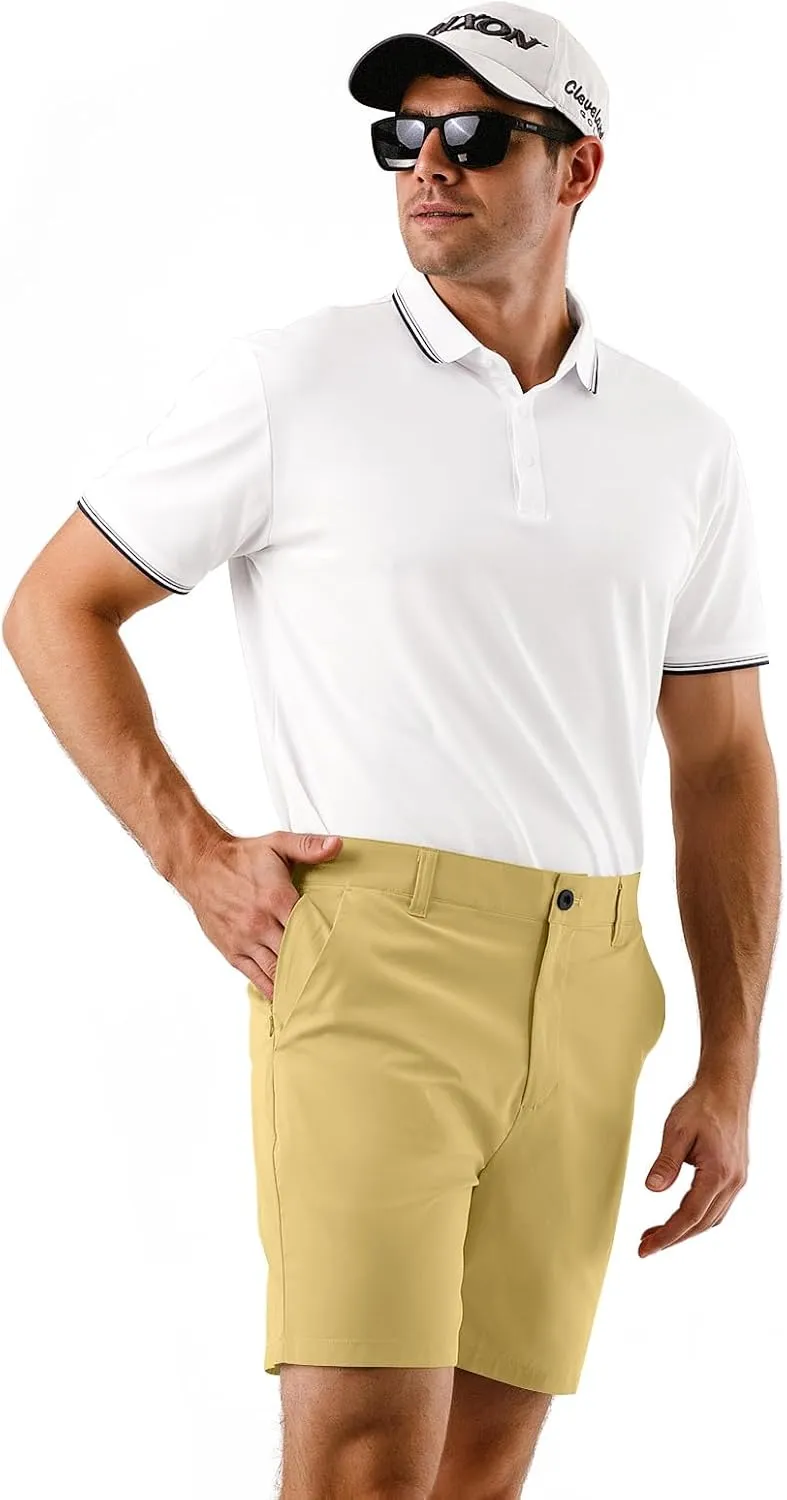 Mens Golf Shorts 7 Inch Inseam, Quick Dry Stretch Casual Lightweight Stretch Flat Front Hybrid Men's Golf Shorts for Men
