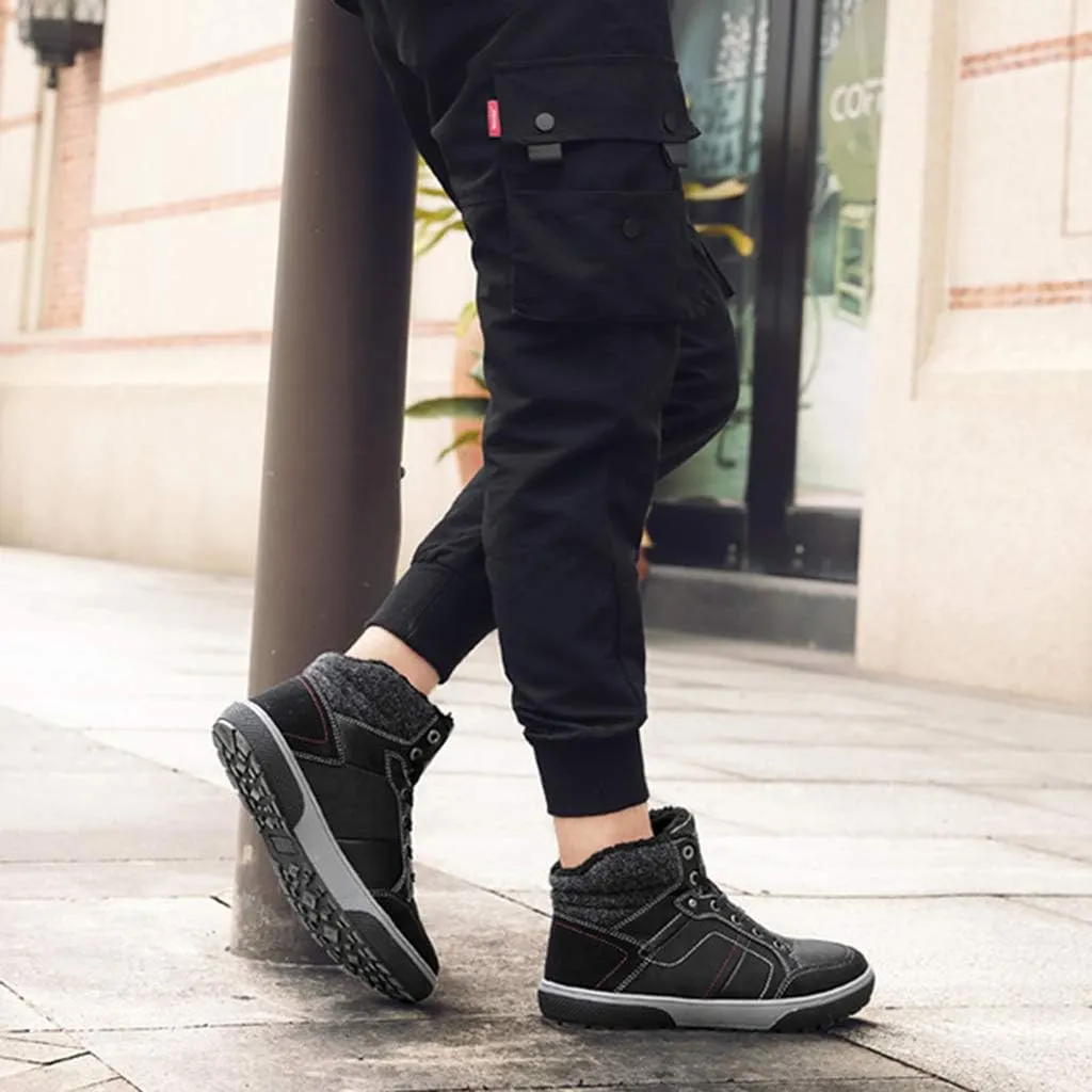 Men's Hiking Shoes,Outdoor Work Walking Cotton Shoes Short Plush Low Ankle Boot,Black-39/UK 6.5/US 7