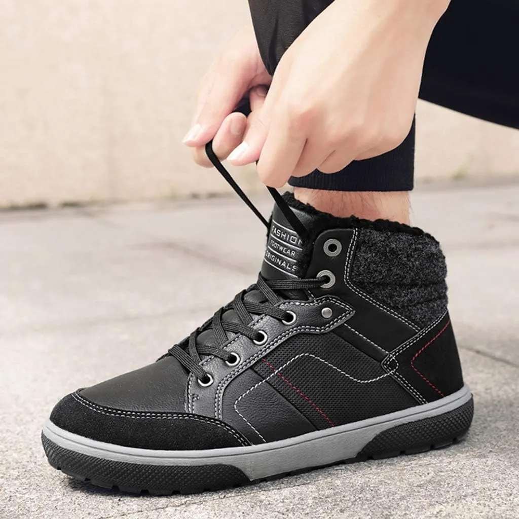 Men's Hiking Shoes,Outdoor Work Walking Cotton Shoes Short Plush Low Ankle Boot,Black-39/UK 6.5/US 7