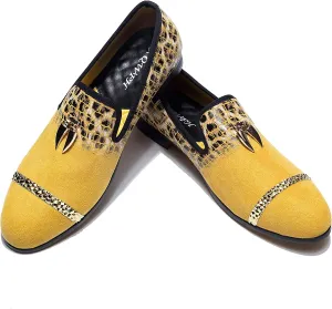 Mens Leopard Loafers Leather Embroidery Spiked Slip on Dress Shoes Slipper Luxury Fashion Penny Prom