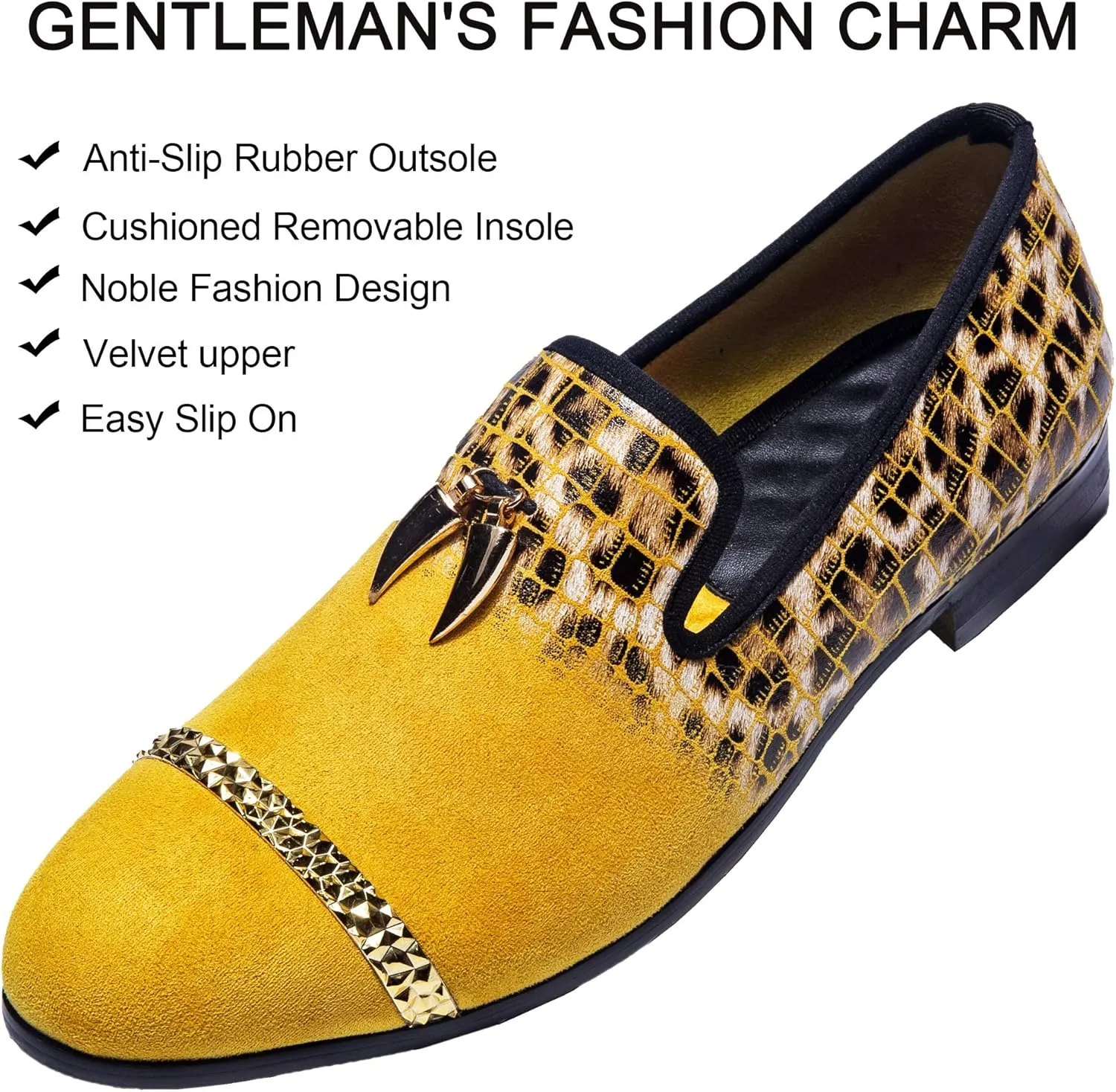 Mens Leopard Loafers Leather Embroidery Spiked Slip on Dress Shoes Slipper Luxury Fashion Penny Prom