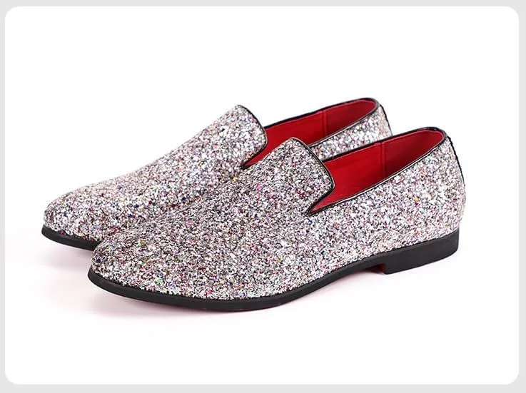Men's Loafers Shoes Pointed Toe Shiny PU Leather Smoking Shoes Lightweight Flat Heel Flexible Walking Outdoor Slip On