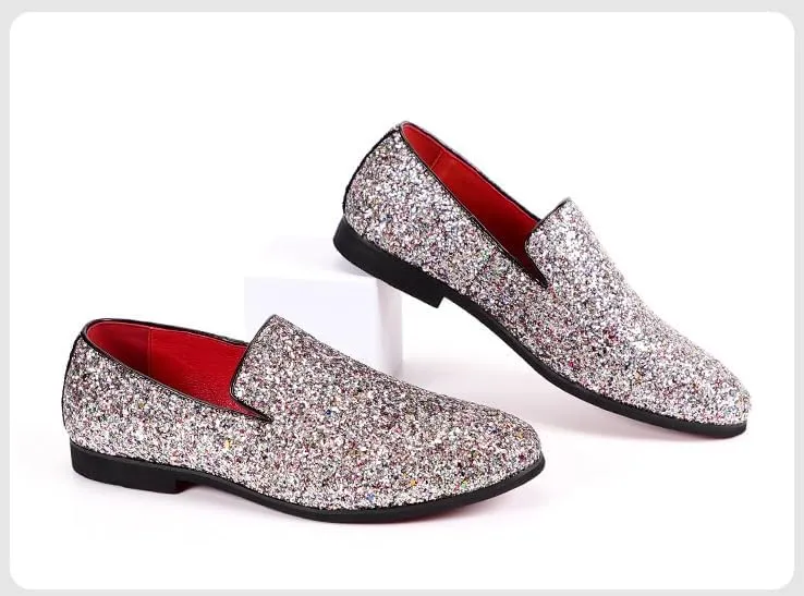Men's Loafers Shoes Pointed Toe Shiny PU Leather Smoking Shoes Lightweight Flat Heel Flexible Walking Outdoor Slip On