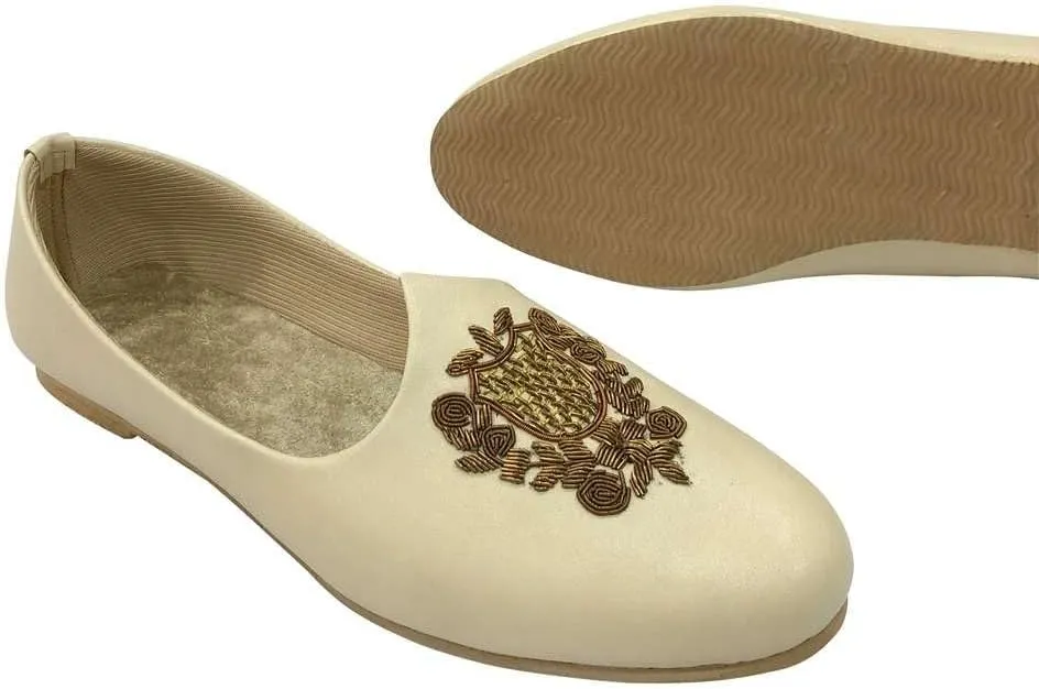 Men's Punjabi Jutti Cream Loafers Slip On Flats Shoes Ethnic Handmade Sherwani Mojari Indian Juti