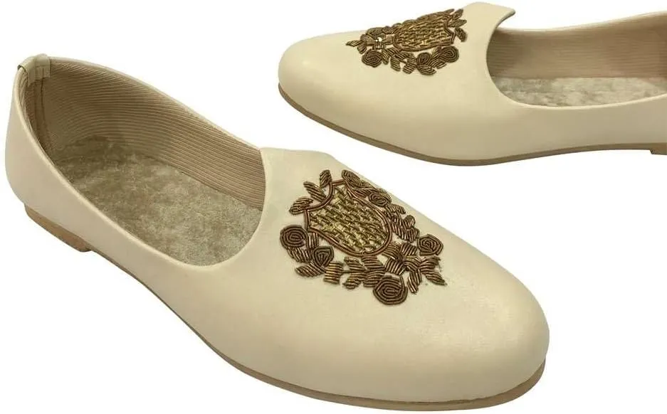 Men's Punjabi Jutti Cream Loafers Slip On Flats Shoes Ethnic Handmade Sherwani Mojari Indian Juti