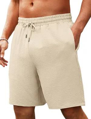 Men's Shorts Casual Summer Drawstring Elastic Waist Lightweight Textured Beach Vacation Shorts with Pockets