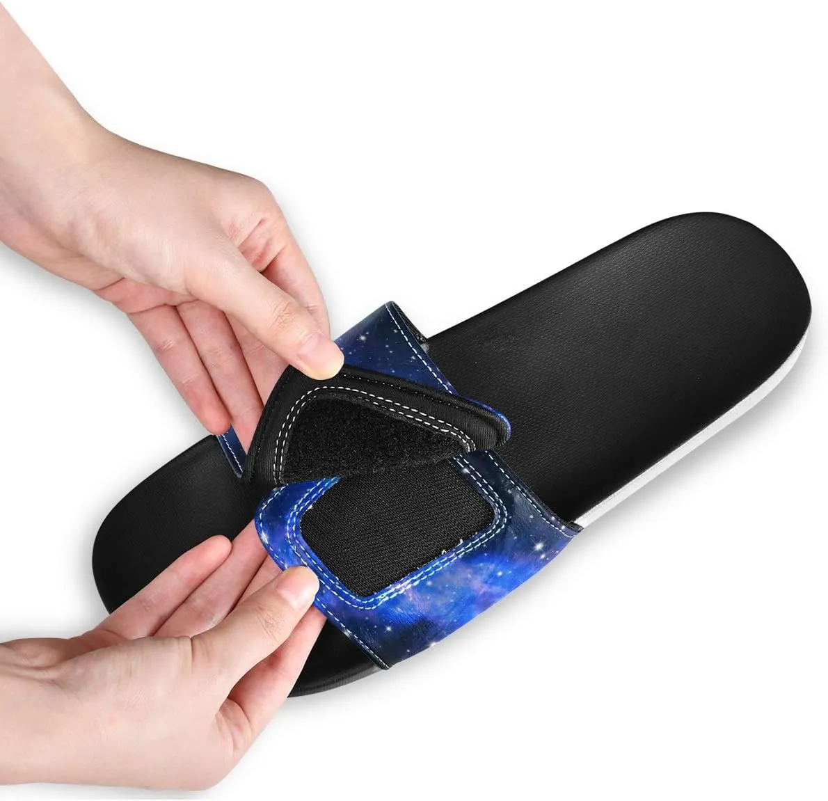 Men's Slide Sandals Adjustable Slip on Slippers, Non-slip Leather Galaxy Sandal for Shower, Beach, Pool, Gym, Camping, Indoor and Outdoors