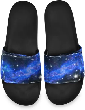 Men's Slide Sandals Adjustable Slip on Slippers, Non-slip Leather Galaxy Sandal for Shower, Beach, Pool, Gym, Camping, Indoor and Outdoors