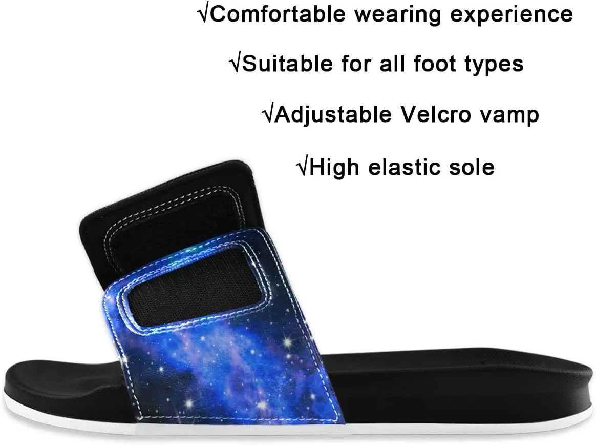 Men's Slide Sandals Adjustable Slip on Slippers, Non-slip Leather Galaxy Sandal for Shower, Beach, Pool, Gym, Camping, Indoor and Outdoors