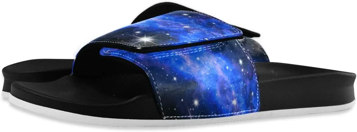 Men's Slide Sandals Adjustable Slip on Slippers, Non-slip Leather Galaxy Sandal for Shower, Beach, Pool, Gym, Camping, Indoor and Outdoors