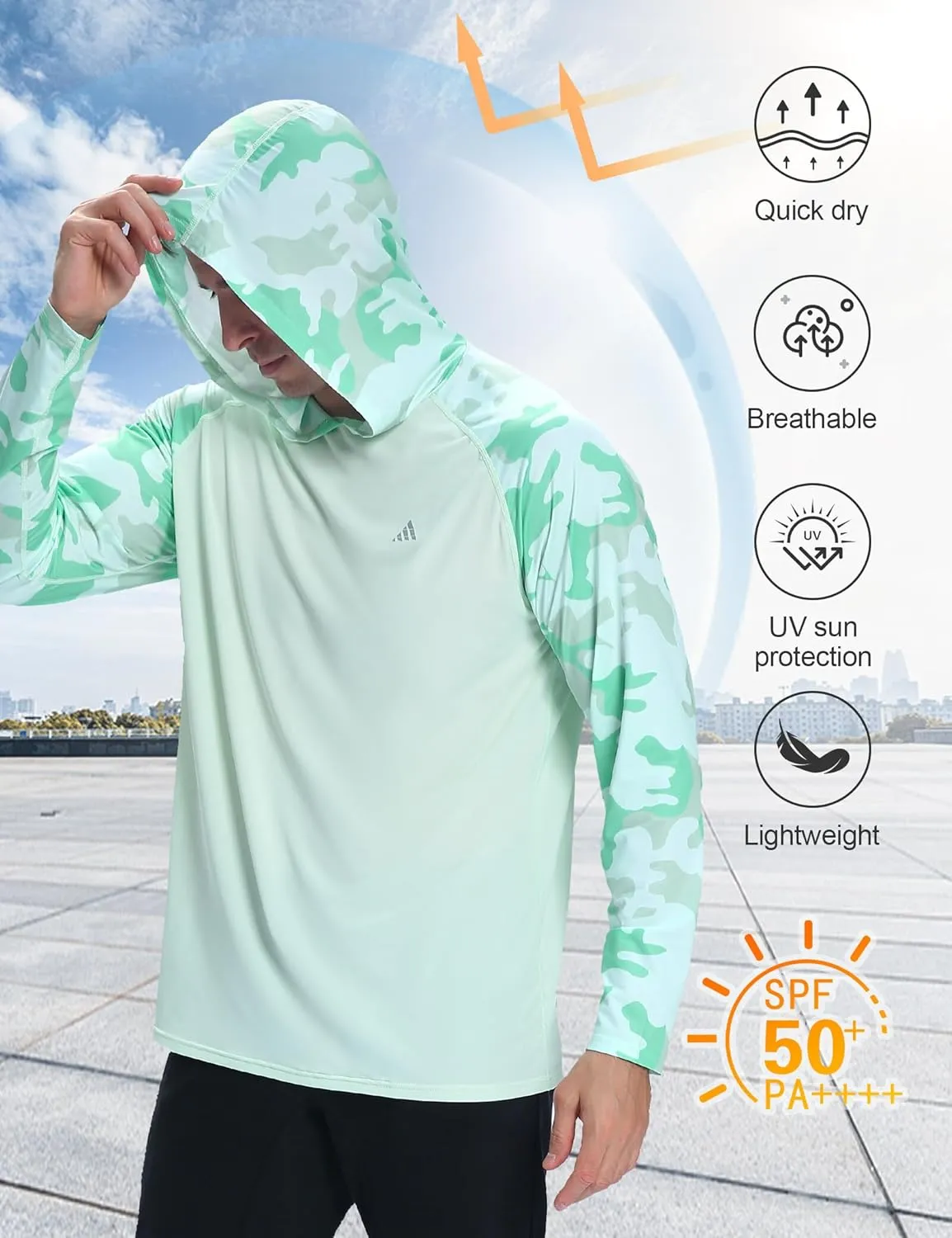 Men's Sun Protection Hoodie Shirts UPF 50  Long Sleeve SPF UV Rash Guard Fishing Hiking Lightweight