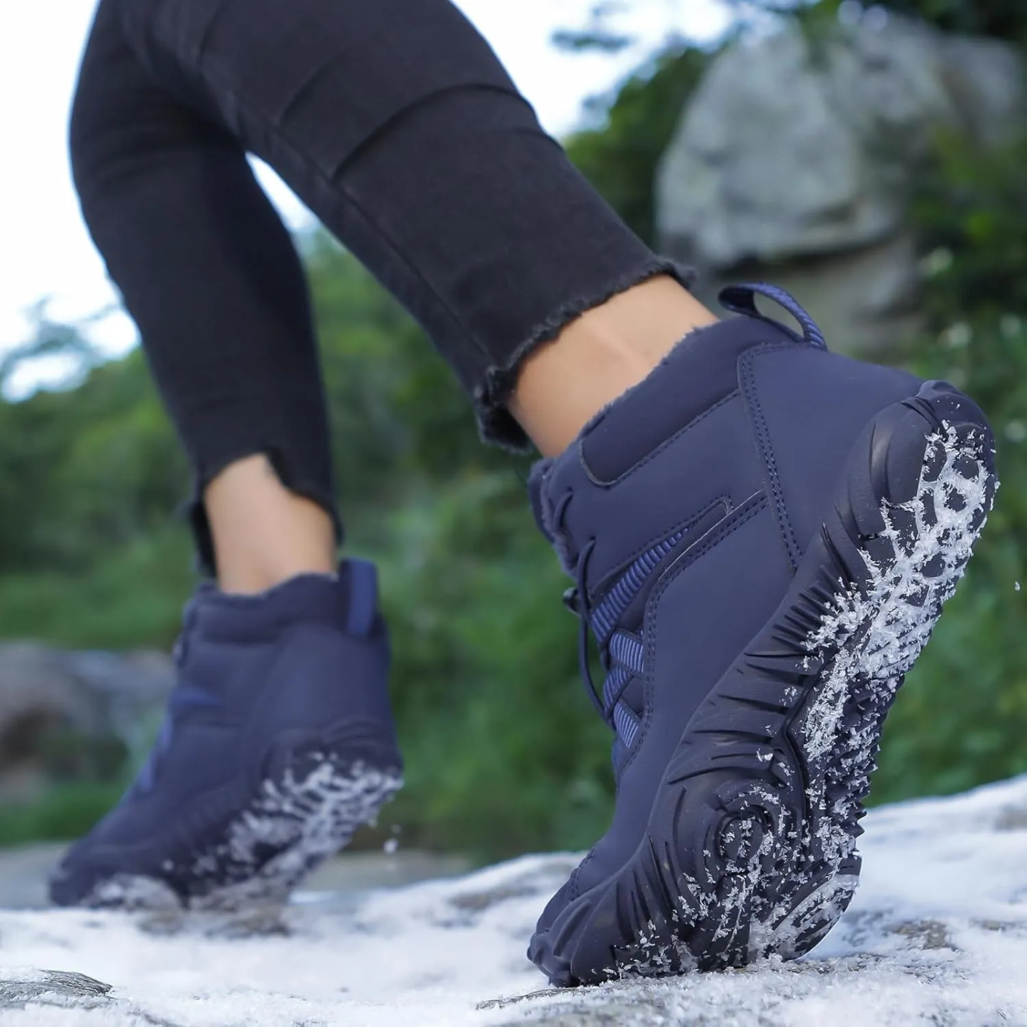 Men's Women's Winter Barefoot Hiking Boots, Slip On Warm Zero Drop Snow Boot, Wide Toe Box Ankle boots, Minimalist Waterproof Shoes, Five Finger Sneakers Hike Shoes for Hiking Walking Outdoor Unisex