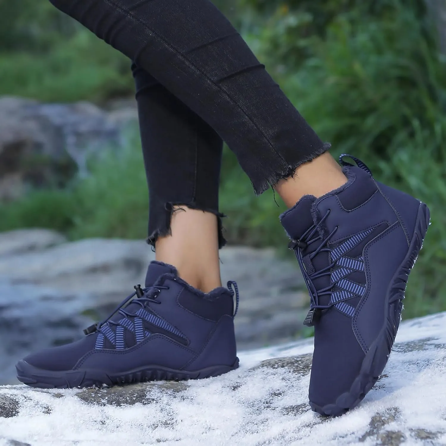 Men's Women's Winter Barefoot Hiking Boots, Slip On Warm Zero Drop Snow Boot, Wide Toe Box Ankle boots, Minimalist Waterproof Shoes, Five Finger Sneakers Hike Shoes for Hiking Walking Outdoor Unisex