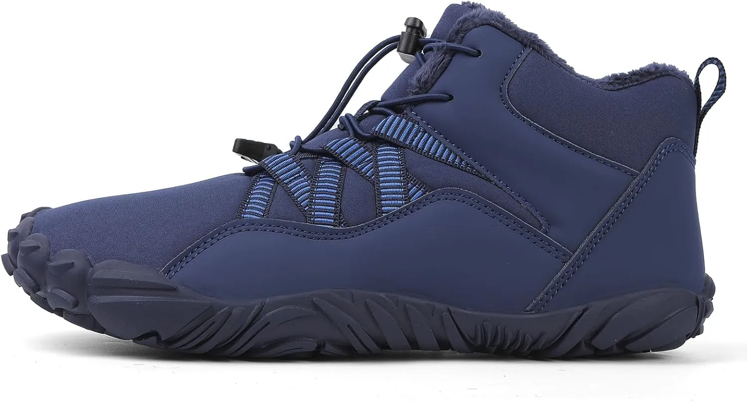 Men's Women's Winter Barefoot Hiking Boots, Slip On Warm Zero Drop Snow Boot, Wide Toe Box Ankle boots, Minimalist Waterproof Shoes, Five Finger Sneakers Hike Shoes for Hiking Walking Outdoor Unisex