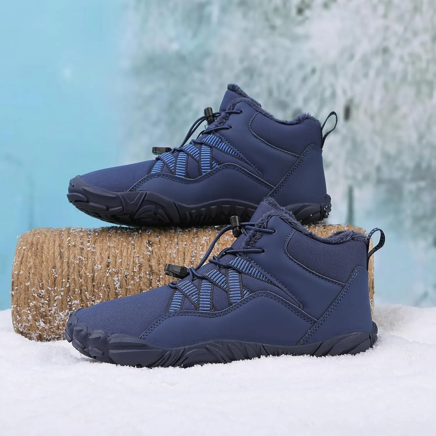 Men's Women's Winter Barefoot Hiking Boots, Slip On Warm Zero Drop Snow Boot, Wide Toe Box Ankle boots, Minimalist Waterproof Shoes, Five Finger Sneakers Hike Shoes for Hiking Walking Outdoor Unisex