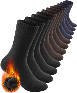 Merino Wool Crew Socks for Men, Thick Thermal Hiking Socks Warm Cozy Boot Socks for Cold Weather 6 Pairs