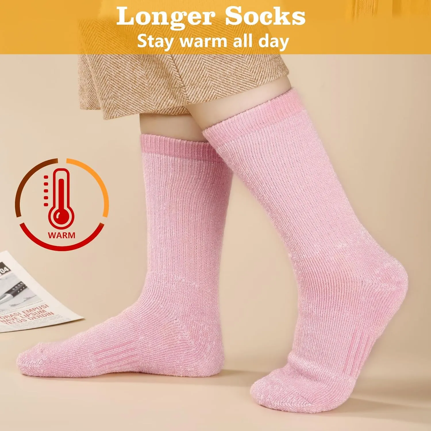Merino Wool Hiking Socks for Women Thermal Winter Warm Boot Work Cushion Socks 4 Pairs