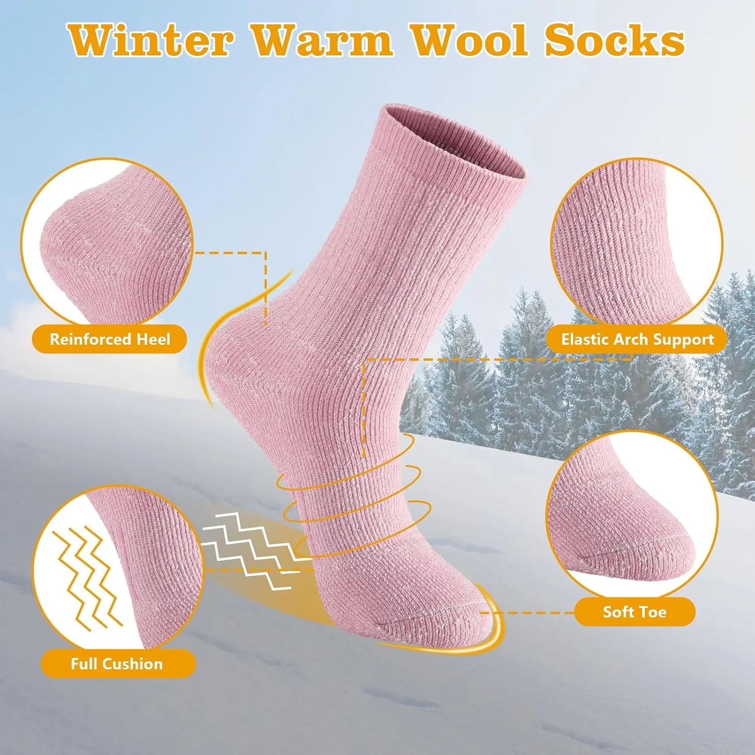 Merino Wool Hiking Socks for Women Thermal Winter Warm Boot Work Cushion Socks 4 Pairs