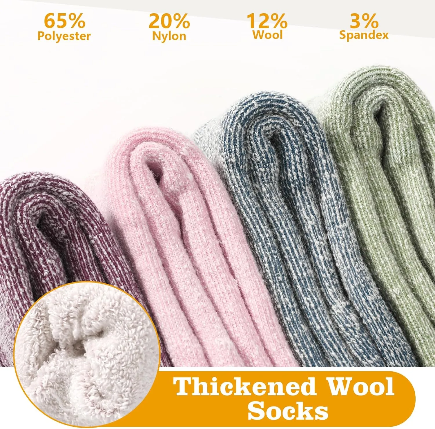 Merino Wool Hiking Socks for Women Thermal Winter Warm Boot Work Cushion Socks 4 Pairs