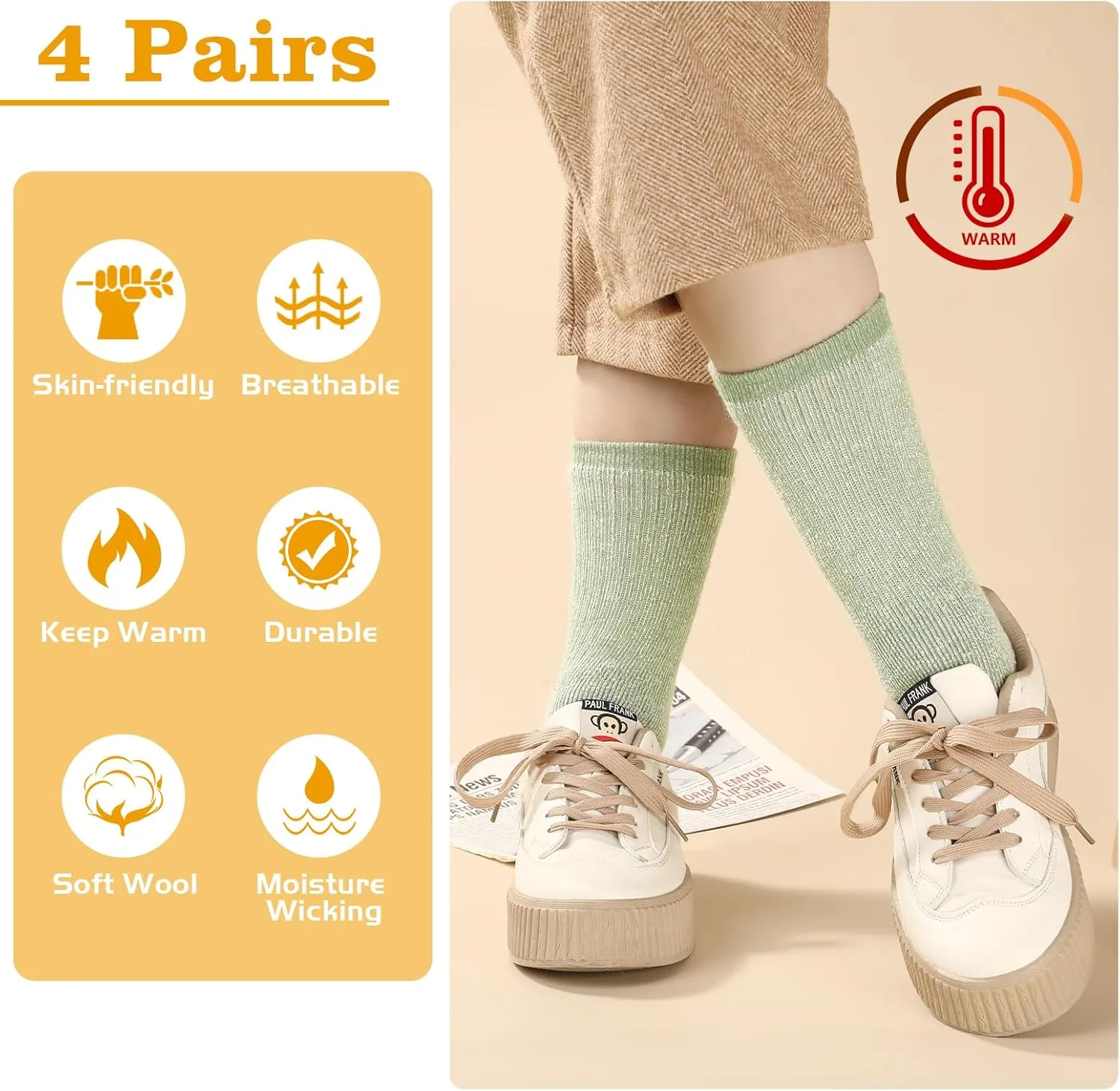 Merino Wool Hiking Socks for Women Thermal Winter Warm Boot Work Cushion Socks 4 Pairs