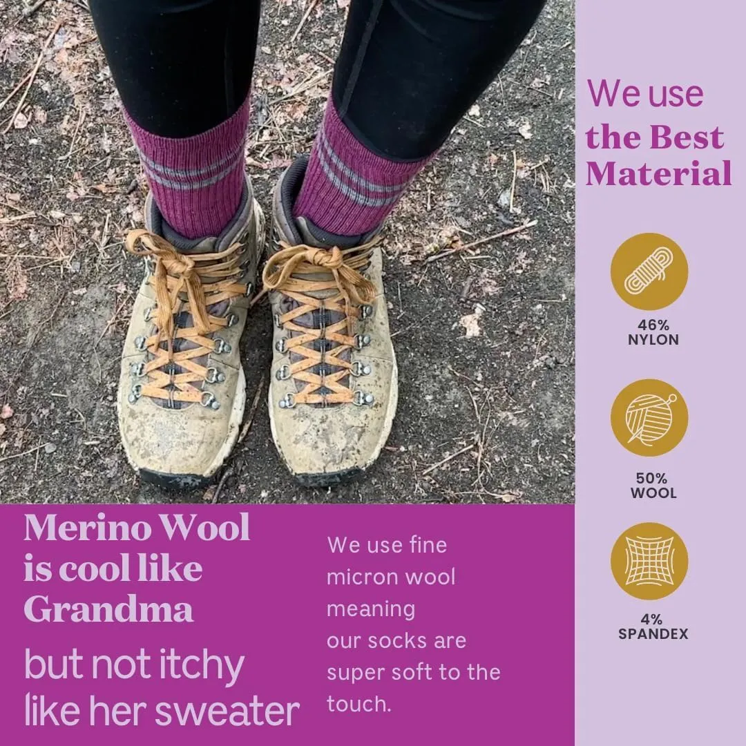 Merino Wool Socks for Women, Ladies Hiking Crew Socks for Camping, Warm Moisture Wicking Soft Cushion Boot Sock