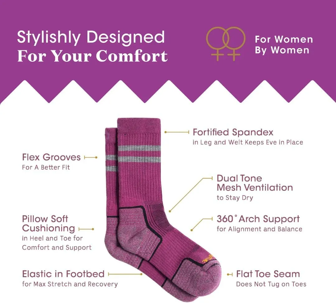 Merino Wool Socks for Women, Ladies Hiking Crew Socks for Camping, Warm Moisture Wicking Soft Cushion Boot Sock